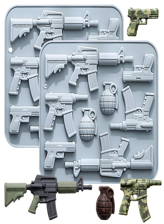 Fchil Pistol Shaped Chocolate Molds 2 Pack, 8-Cavity Nonstick Hand Grenade Gun Design, for Ice Cube Jelly Pudding Candy, Blue - Image 1