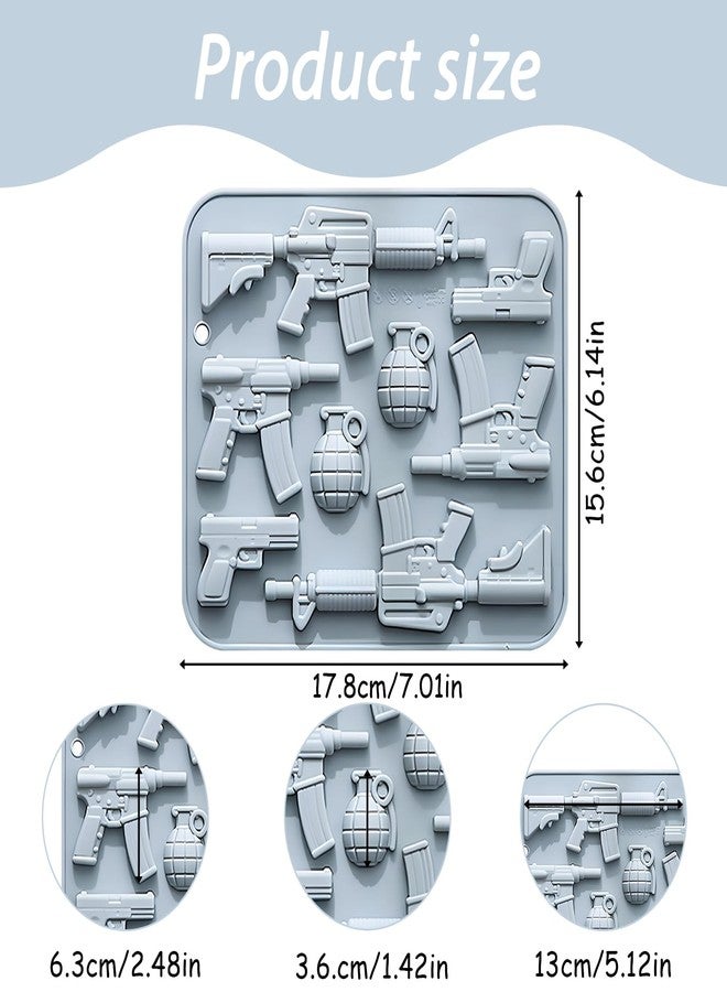 Fchil Pistol Shaped Chocolate Molds 2 Pack, 8-Cavity Nonstick Hand Grenade Gun Design, for Ice Cube Jelly Pudding Candy, Blue - Image 2