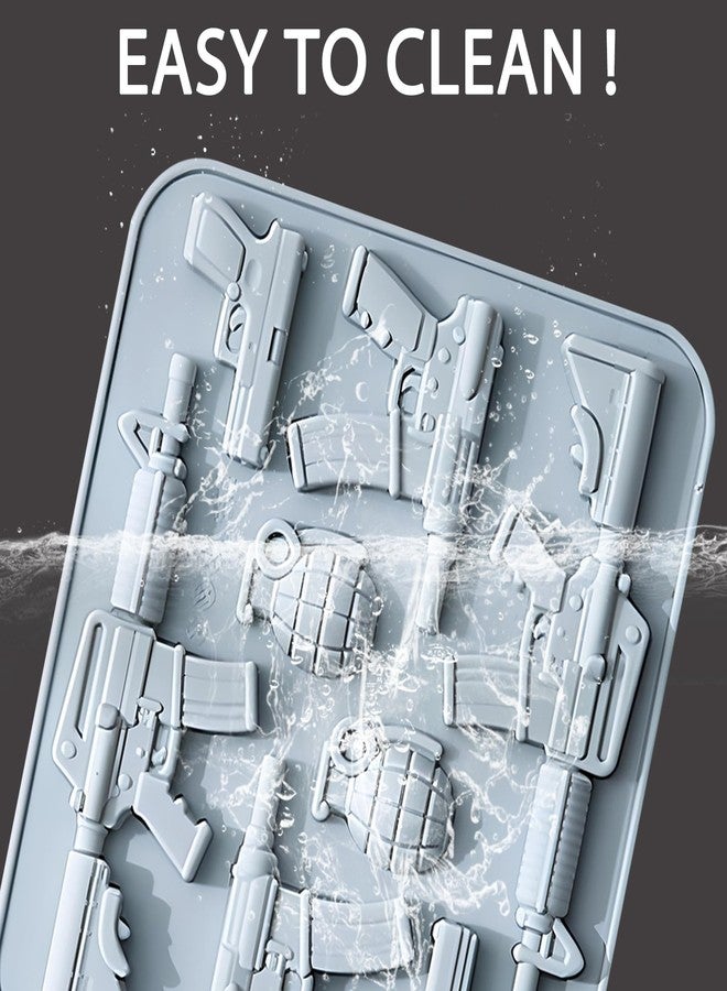 Fchil Pistol Shaped Chocolate Molds 2 Pack, 8-Cavity Nonstick Hand Grenade Gun Design, for Ice Cube Jelly Pudding Candy, Blue - Image 3