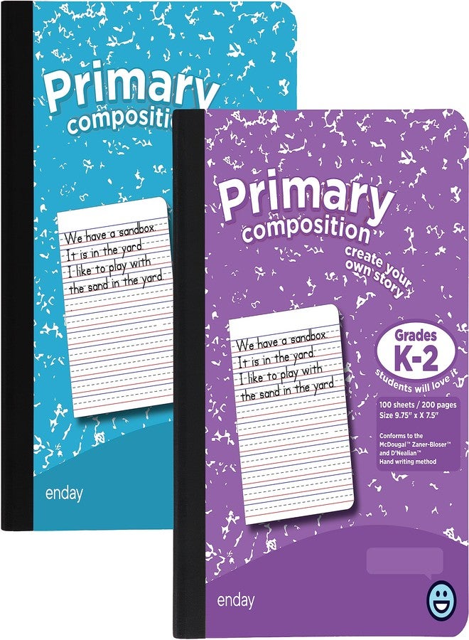 Enday Primary Composition Notebook K-2, Primary Ruled Composition Book, Primary Composition Notebook for Kids, 100 Sheets kindergarten Notebook, Blue and Purple (2 Pack) - Image 1