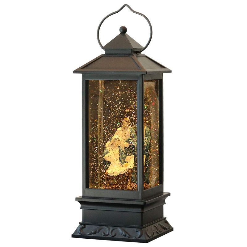 Wondise Lighted Christmas Snow Globes Musical Lantern with Timer 12 Inches USB Powered Battery Operated Spinning Water and Swirling Glitter Jesus