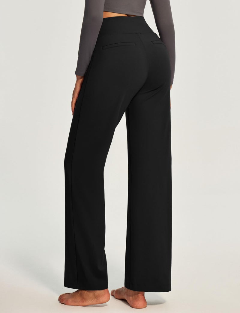 IUGA Yoga Pants Women Wide Leg Pants with Pockets High Waist Stretch Tummy Control Dress Casual Sweatpants Black - Image 2