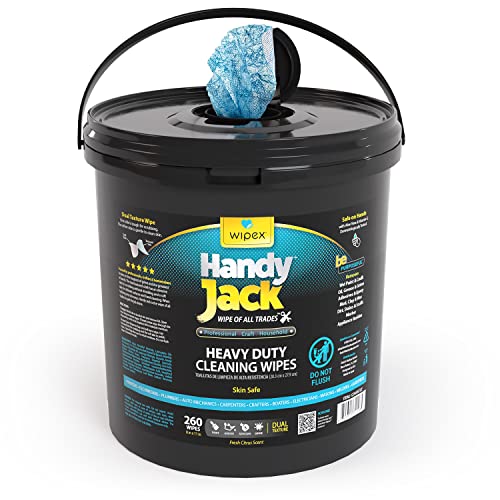 Wipex Handy Jack Heavy Duty Wipes, Dual Texture Cleaning Cloth, Use on Hands, Equipment, Tools - Removes Paint, Adhesives, Oil, Grease, & Dirt, Bulk Size, 260 Count (Pack of 1) - Image 1