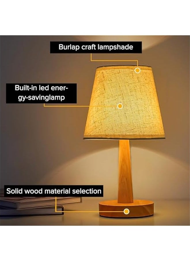 MIXDE Bedside Table Lamp, USB switch cable LED Bedrooms Lamps, Nightstand Desk Lamp, Minimalist Solid Wood Round Base with Fabric Shade for Living Room, Kids Room, Office - trapezoidal cylindrical  - Image 4