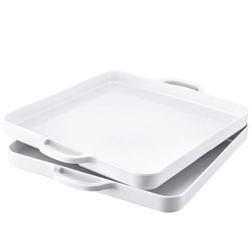 HSDT Square Serving Trays with Handles Melamine White 125x125 Inch Spill Proof Kitchen Eating Trays Set of 2 for Cafeteria Cafe Food Appeizer Dessert Snack Dinner Lunch BreakfastTR1402