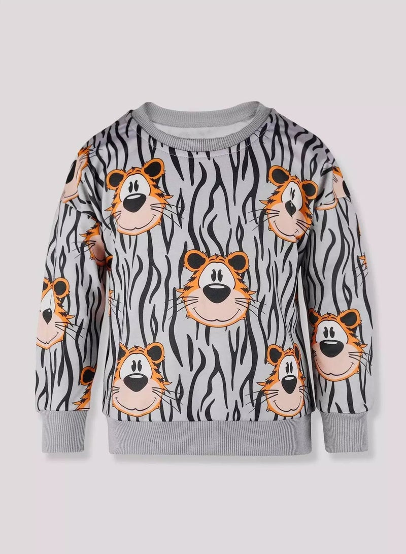 Toddler Boys Cartoon Tiger & Zebra Striped Pullover  - Image 1