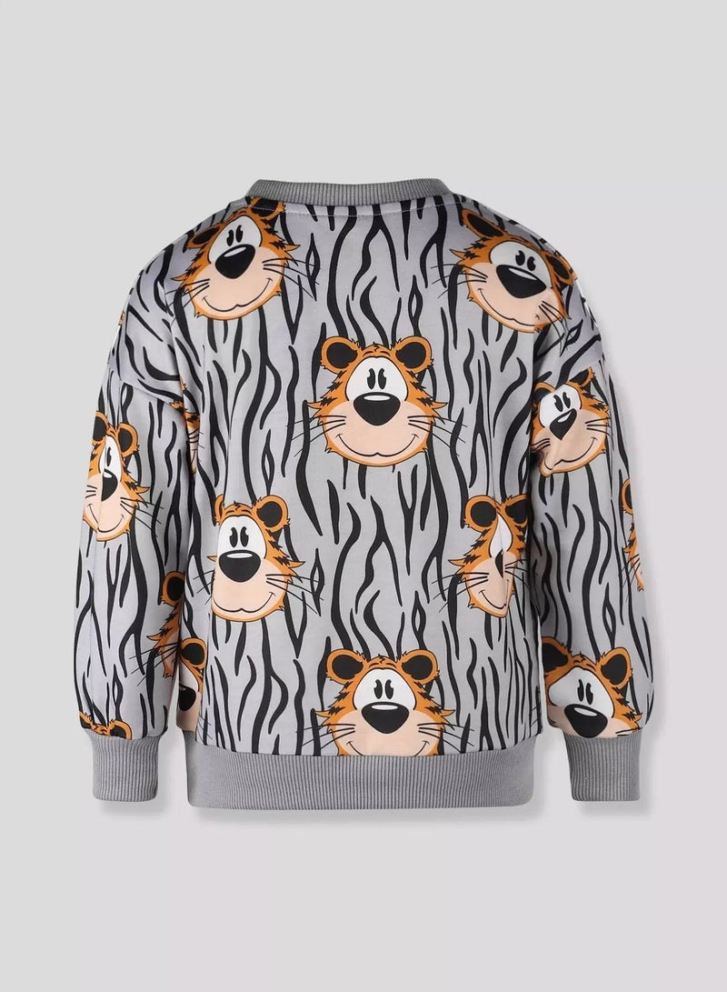 Toddler Boys Cartoon Tiger & Zebra Striped Pullover  - Image 2