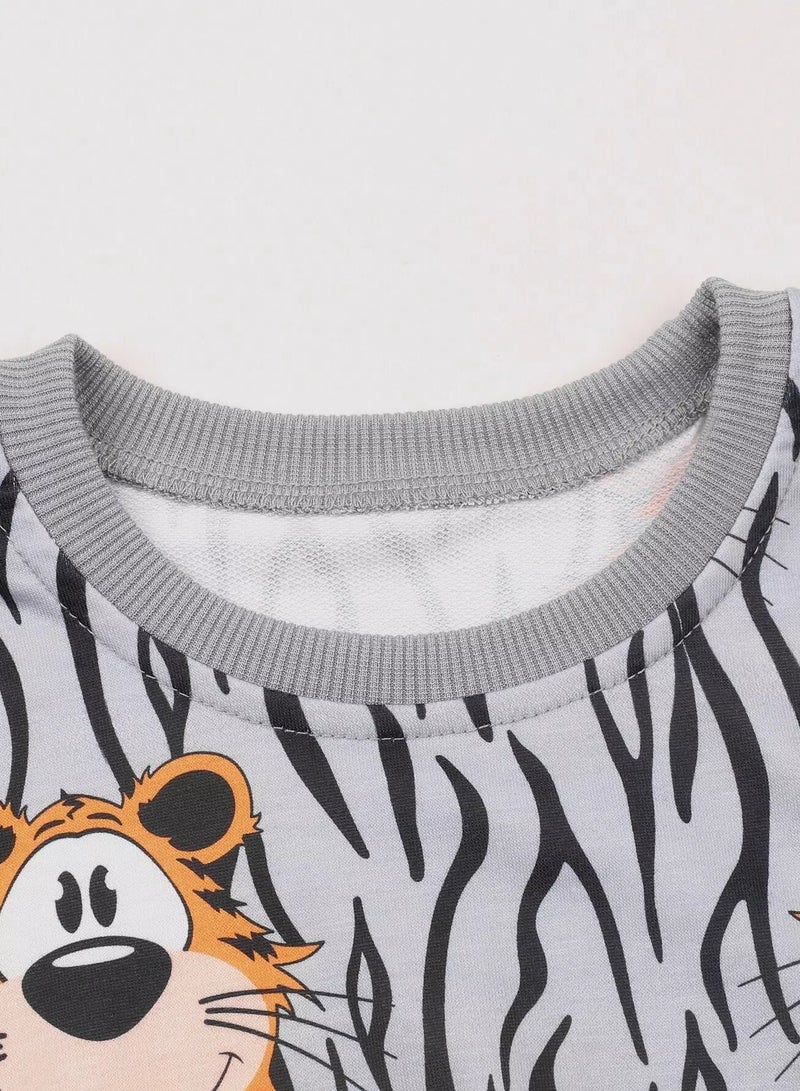 Toddler Boys Cartoon Tiger & Zebra Striped Pullover  - Image 4