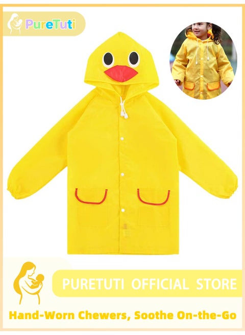 معطف مطر للأطفال - جاكيت مطر محمول، بونشو قابل لإعادة الاستخدام مع غطاء للرأس، معاطف مطر للأطفال برسومات كرتونية، مقاوم للماء بغطاء للرأس للطوارئ، للأولاد والبنات (أصفر)