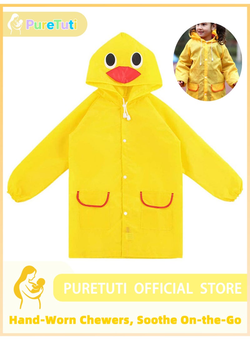 طفل نقي معطف مطر للأطفال - جاكيت مطر محمول، بونشو قابل لإعادة الاستخدام مع غطاء للرأس، معاطف مطر للأطفال برسومات كرتونية، مقاوم للماء بغطاء للرأس للطوارئ، للأولاد والبنات (أصفر) - Image 1