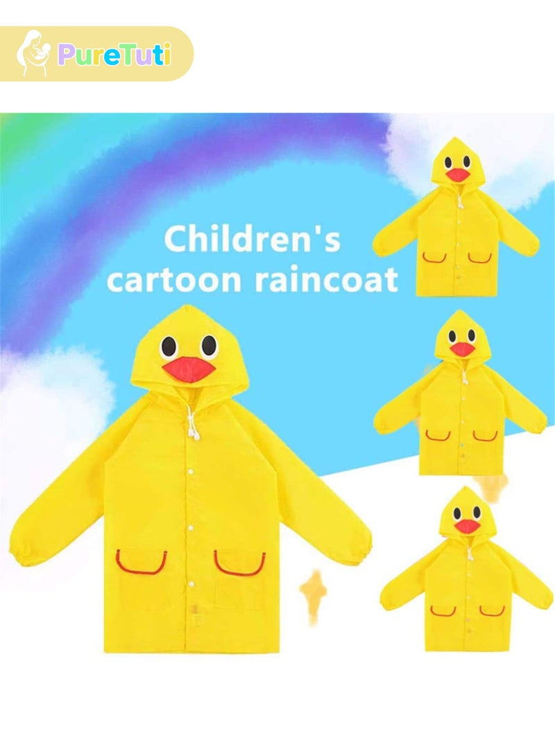 طفل نقي معطف مطر للأطفال - جاكيت مطر محمول، بونشو قابل لإعادة الاستخدام مع غطاء للرأس، معاطف مطر للأطفال برسومات كرتونية، مقاوم للماء بغطاء للرأس للطوارئ، للأولاد والبنات (أصفر) - Image 3
