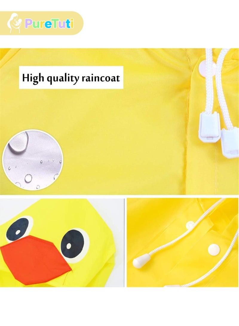 طفل نقي معطف مطر للأطفال - جاكيت مطر محمول، بونشو قابل لإعادة الاستخدام مع غطاء للرأس، معاطف مطر للأطفال برسومات كرتونية، مقاوم للماء بغطاء للرأس للطوارئ، للأولاد والبنات (أصفر) - Image 4