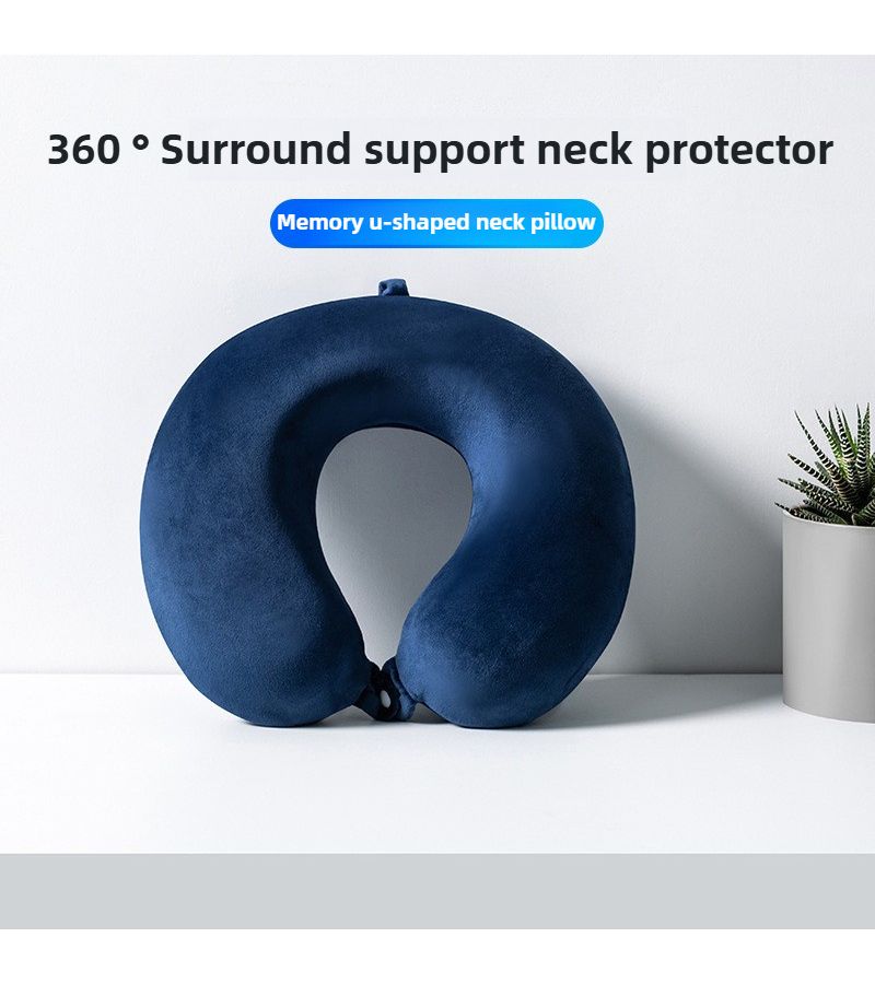 Navy Blue Memory Foam U Shaped Neck Pillow Washable Travel Car Seat Rest - Image 1