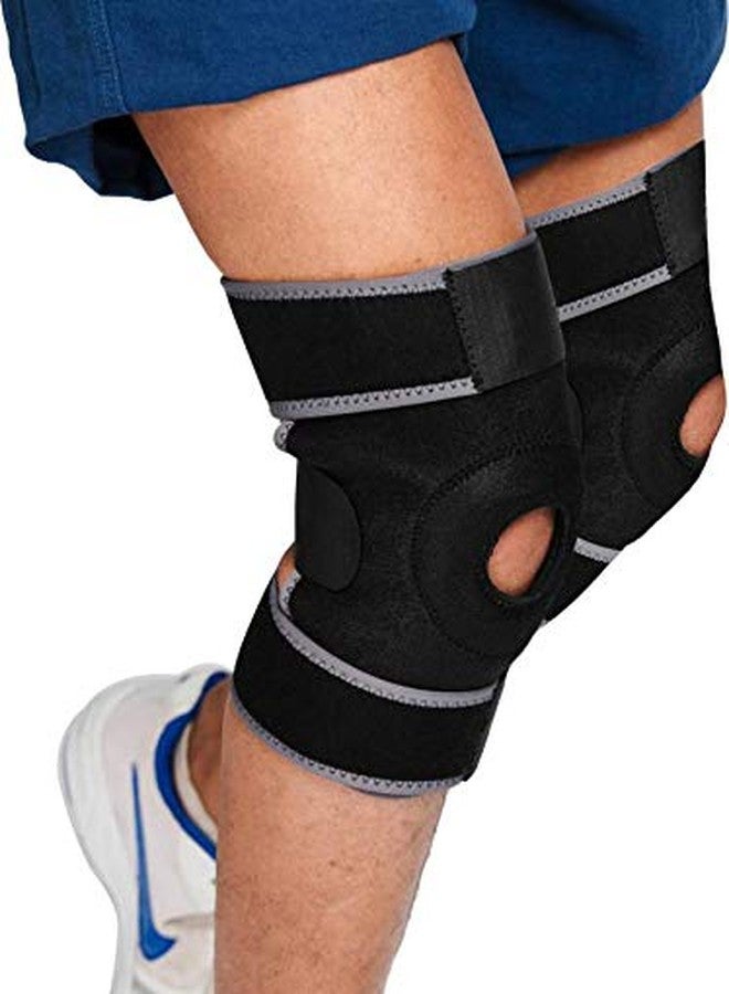 GymWar Pack of 2 Adjustable Knee Support, Free Size, Grey By GymWar - Image 1