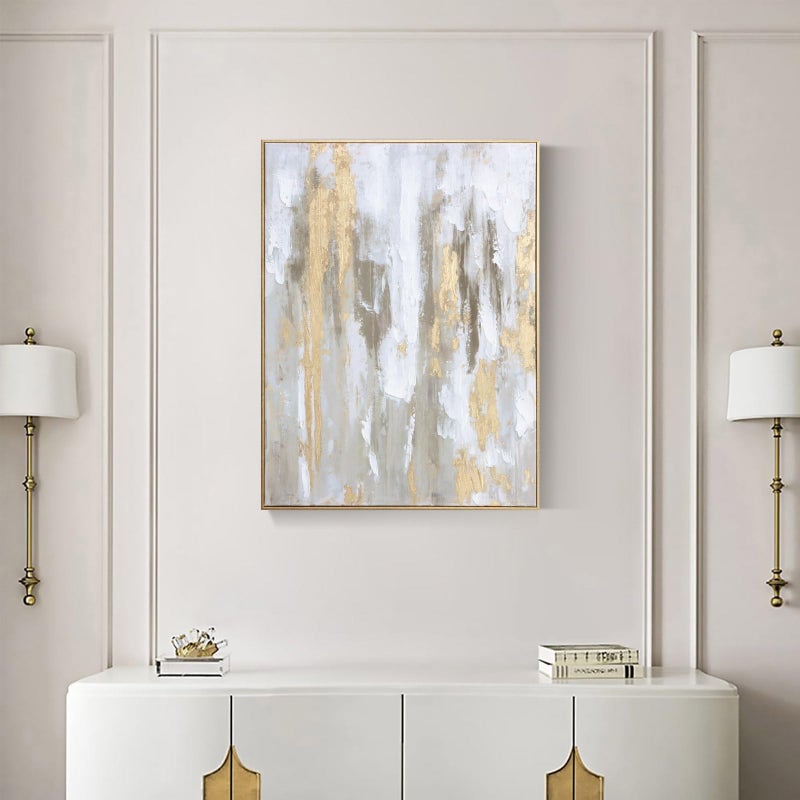 Zessonic Gold Abstract Wall Art Decor - Framed Texture Paintings Modern Canvas Artwork with Hand-Painted Gold Foil for Modern Style Decor, Ready to Hang - Image 5