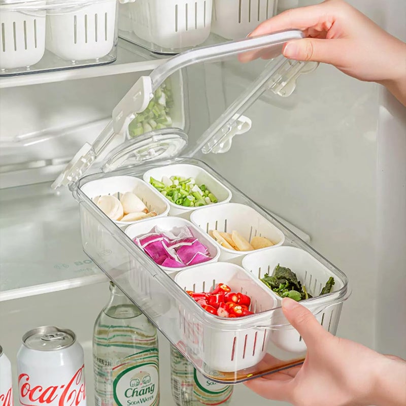 MineSign Divided Food Serving Tray with Lids Stackable Snackle Box for Candy Nuts Spice Fruit&Veggie Container with 6 Small Dividers Plastic Storage Bins for Fridge Pantry Freezer - Image 2