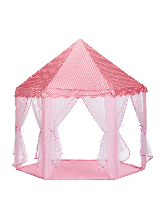 فنبلاست خيمة منزلية سداسية الشكل محمولة وقابلة للطي من فن بلاست مصنوعة من البوليستر للأطفال - خيمة متينة على شكل قلعة للأطفال للاستخدام الداخلي والخارجي للأطفال من سن 3 سنوات فما فوق (وردي)، بتصميم بيت الخيمة - Image 1