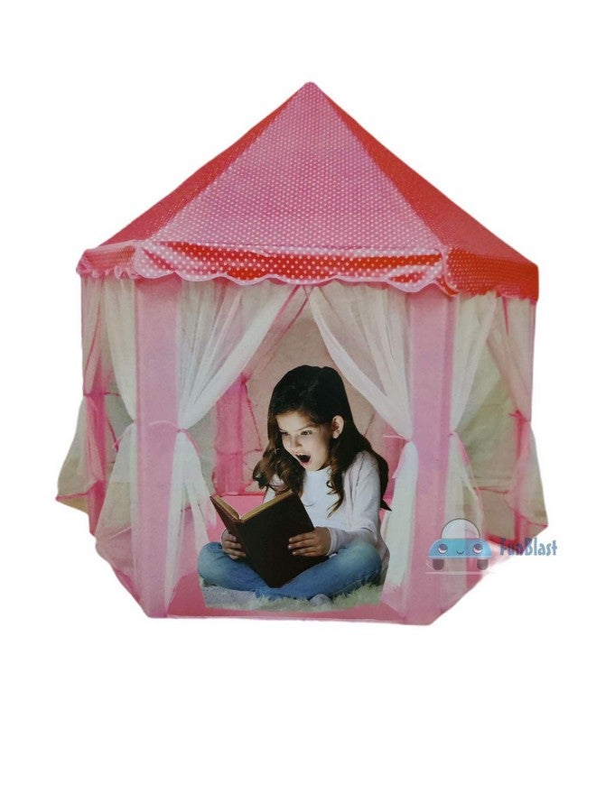 فنبلاست خيمة منزلية سداسية الشكل محمولة وقابلة للطي من فن بلاست مصنوعة من البوليستر للأطفال - خيمة متينة على شكل قلعة للأطفال للاستخدام الداخلي والخارجي للأطفال من سن 3 سنوات فما فوق (وردي)، بتصميم بيت الخيمة - Image 3