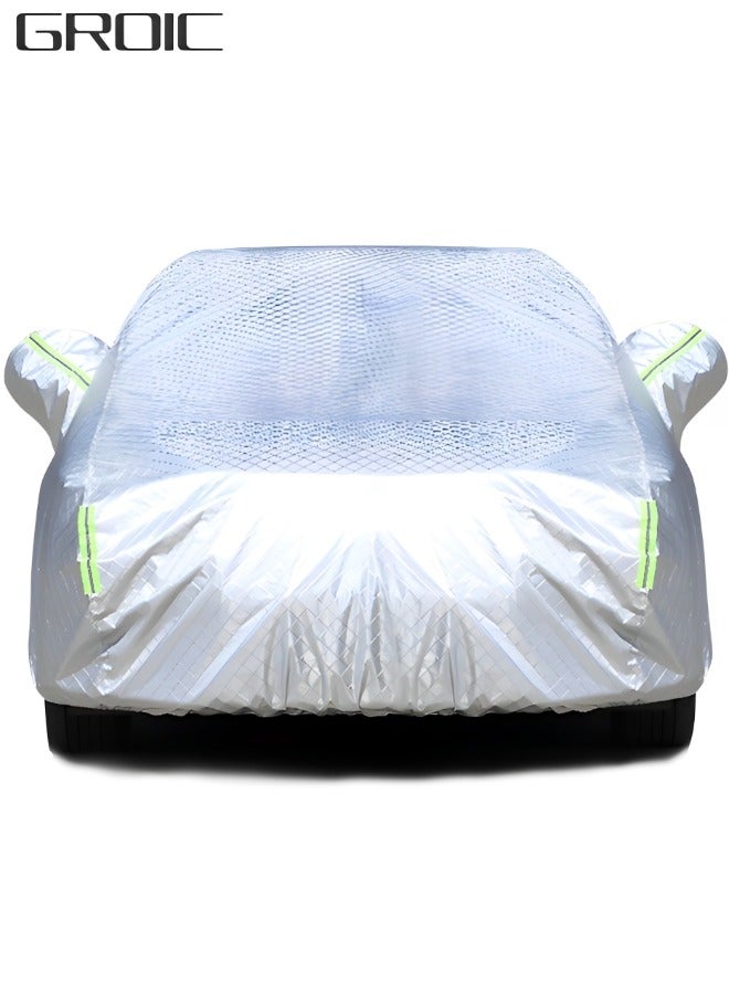 GROIC Multi-Layers Car Cover Waterproof All Weather for Automobiles, Outdoor Full Cover Windproof, Sand proof, Rain proof, UV proof Car Covers with Zipper Door Car Protection White, YXL - Image 1