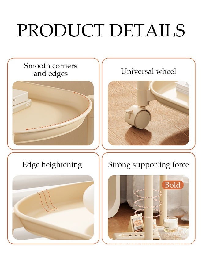 DUNISO 2-Tier Sofo Side Table Multifunctional Small End Tables with 4 wheels Modern Small Coffee Table Multifunctional Shelf  Elliptical Tray Storage Organizer Trolley for Living Room, Bedroom, Balcony, Office - Image 3