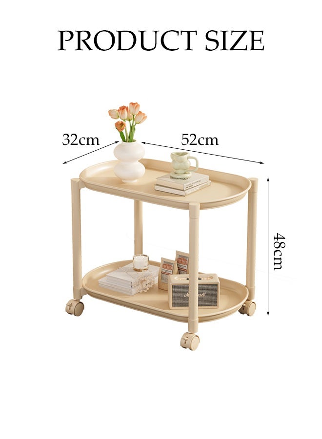 DUNISO 2-Tier Sofo Side Table Multifunctional Small End Tables with 4 wheels Modern Small Coffee Table Multifunctional Shelf  Elliptical Tray Storage Organizer Trolley for Living Room, Bedroom, Balcony, Office - Image 4