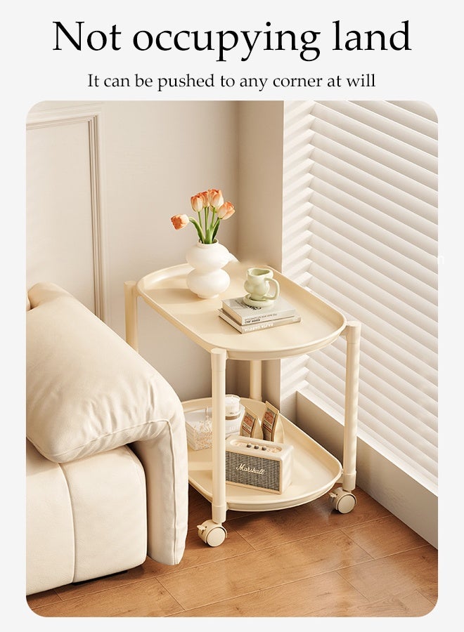 DUNISO 2-Tier Sofo Side Table Multifunctional Small End Tables with 4 wheels Modern Small Coffee Table Multifunctional Shelf  Elliptical Tray Storage Organizer Trolley for Living Room, Bedroom, Balcony, Office - Image 2