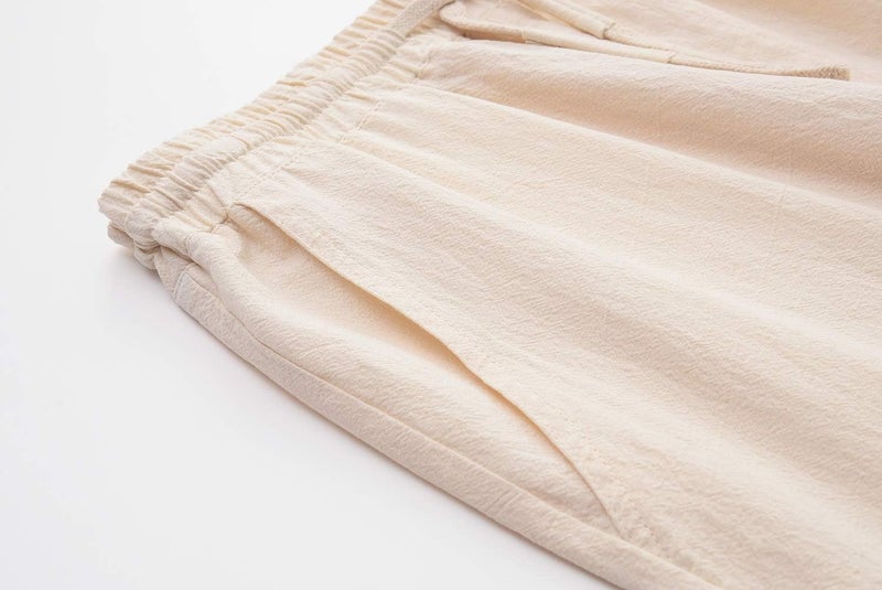SIR7 Men's Linen Casual Classic Fit 11 Inch Inseam Elastic Waist Shorts with Drawstring - Image 4