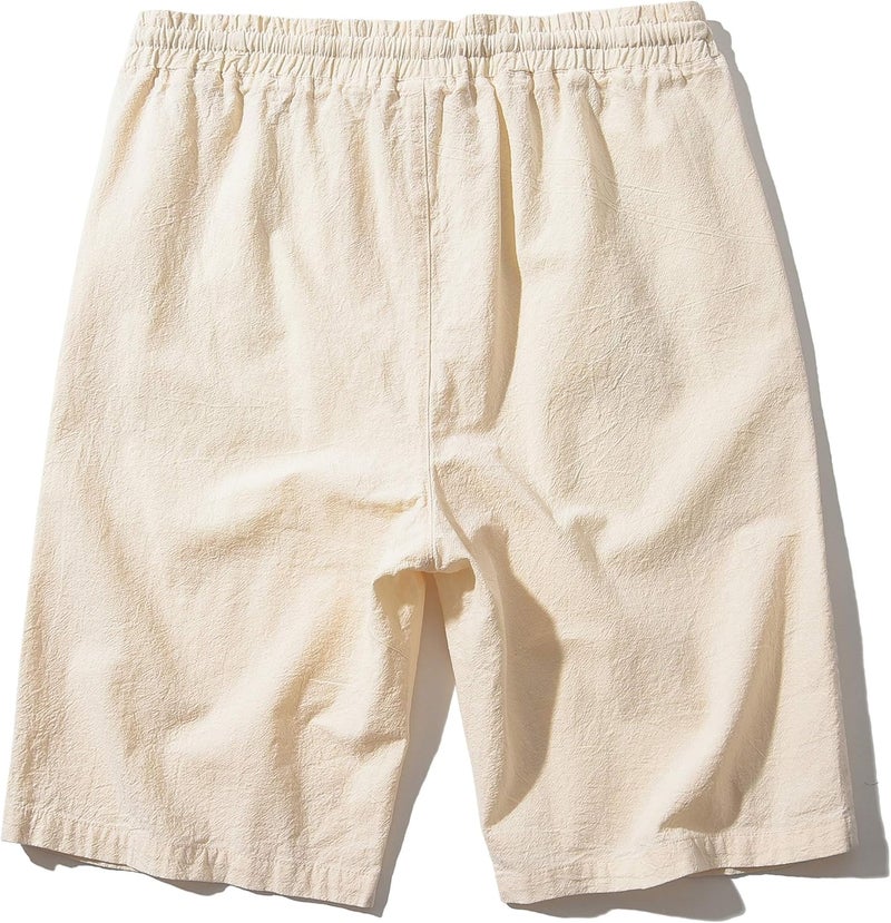 SIR7 Men's Linen Casual Classic Fit 11 Inch Inseam Elastic Waist Shorts with Drawstring - Image 2