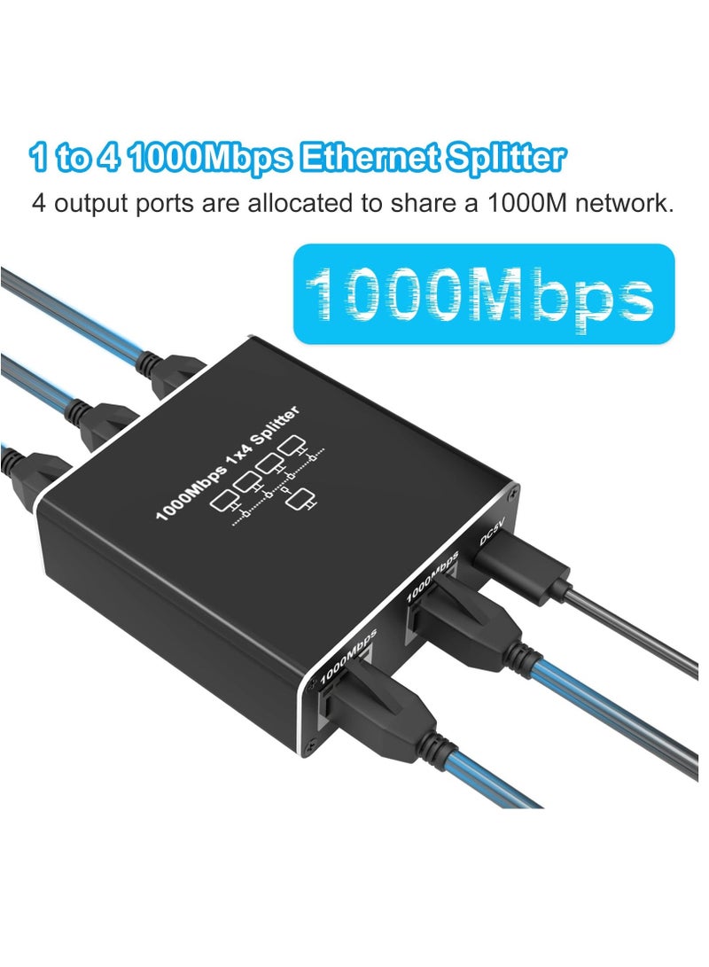 موصل إيثرنت عالي السرعة، موصل إيثرنت 1000Mbps 1 إلى 4 (4 أجهزة شبكة متزامنة) موصل إيثرنت جيجابت RJ45 مع كابل طاقة USB، موصل LAN لكابل Cat5/5e/6/7/8 - Image 2