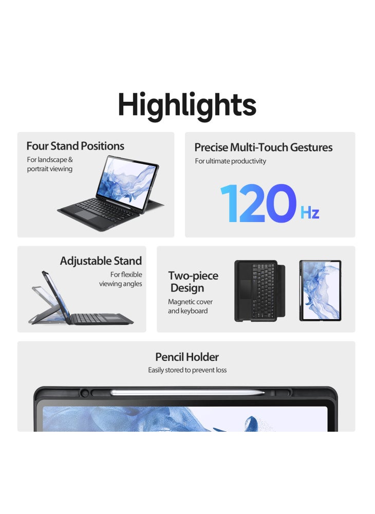 For Samsung Galaxy Tab S8+/S7+/S7 FE Stand Leather Tablet Case with Magnetic Detachable Keyboard - Image 4