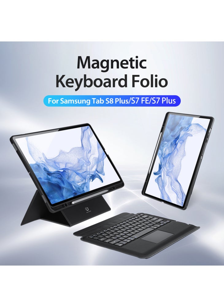For Samsung Galaxy Tab S8+/S7+/S7 FE Stand Leather Tablet Case with Magnetic Detachable Keyboard - Image 3