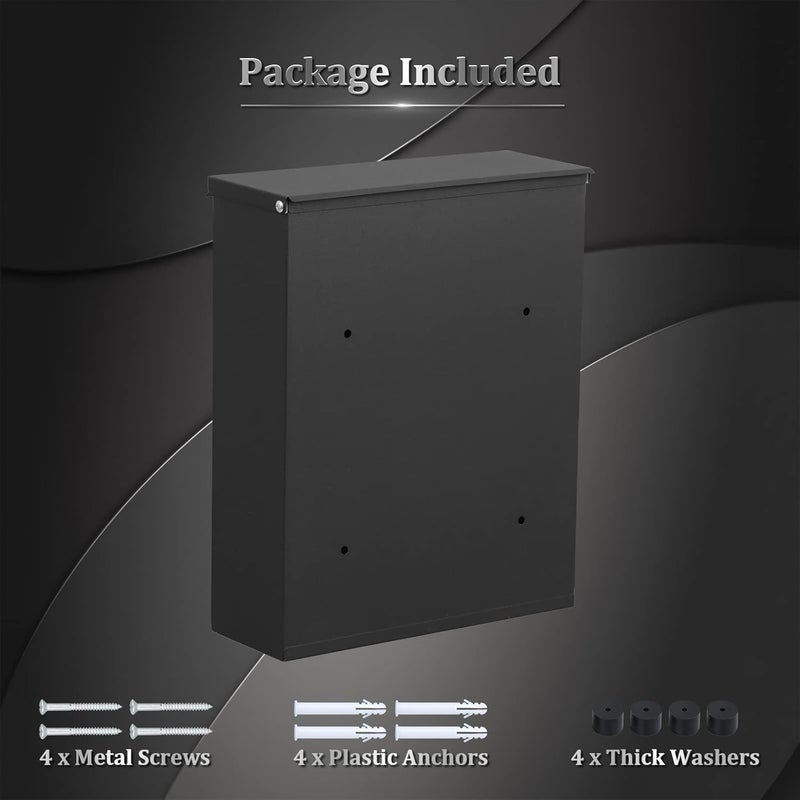 Dalmbox Locking Mailbox Wall Mount, Wall Mounted Mailbox with Key Lock, Large Drop Box with Galvanized Steel Cover, Rust-Proof Metal Post Box, Black, 10.2” x 3.7” x 12.6” - Image 4