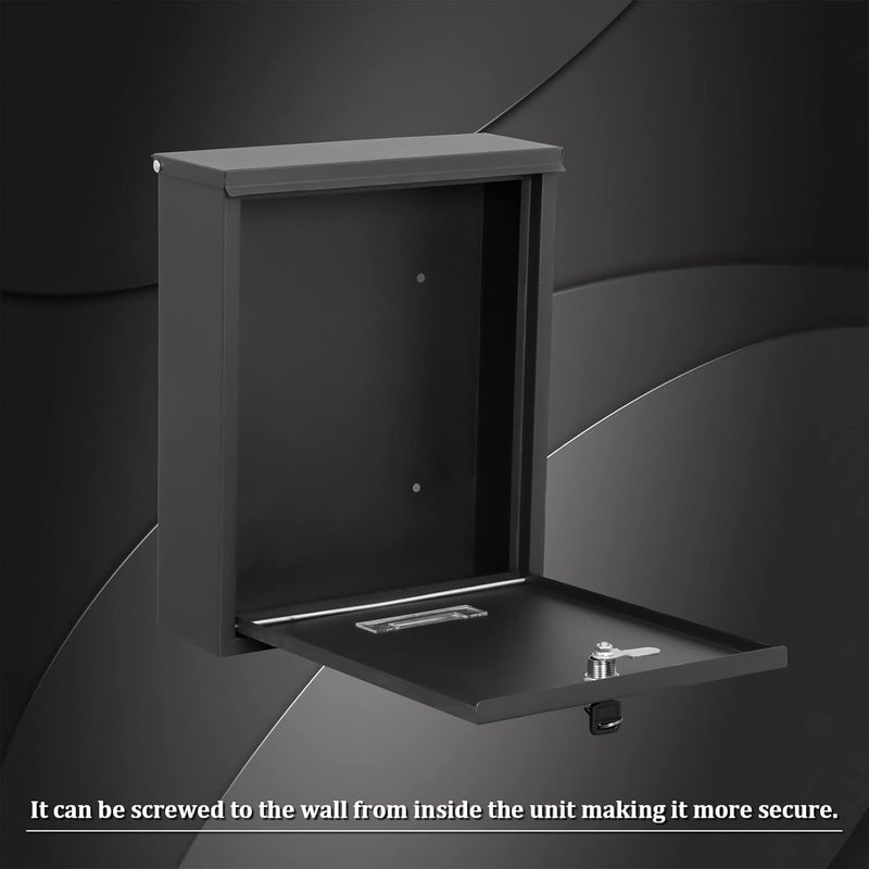 Dalmbox Locking Mailbox Wall Mount, Wall Mounted Mailbox with Key Lock, Large Drop Box with Galvanized Steel Cover, Rust-Proof Metal Post Box, Black, 10.2” x 3.7” x 12.6” - Image 5