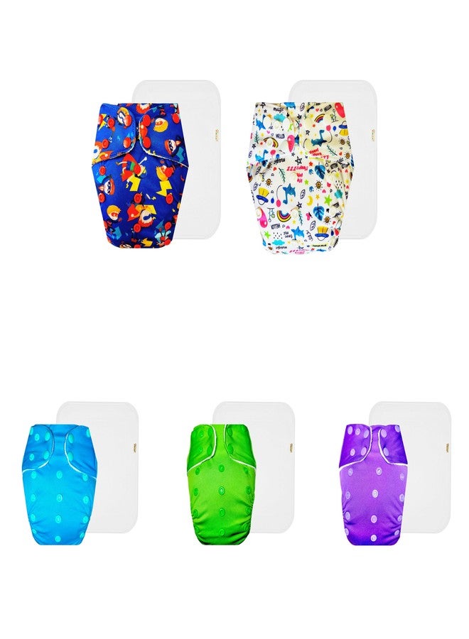 Dumbledo Premium Cloth Diaper with Cotton Insert (Pack of 5) | Dry Feel and Comfortable | Reusable & Washable | Quick Dry | Perfect for Indian Summers | 3 Months - 3 Years | Unisex Baby - Image 1
