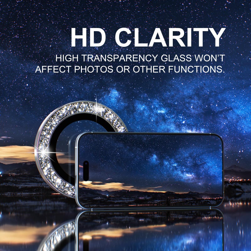 Choiche Compatible for iPhone 15 /iPhone 15 Plus Camera Lens Protector Bling, 9H Tempered Glass Camera Cover Screen Protector Metal Ring Decoration Accessories (Glitter-Silver) - Image 5