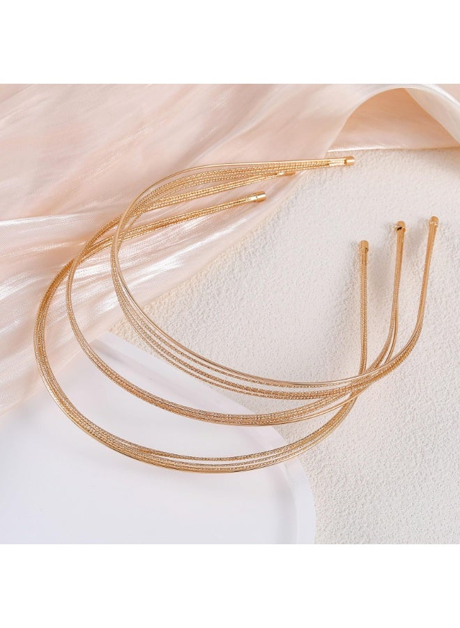 ٣ قطع عصابات رأس معدنية لامعة باللون الذهبي، شرائط شعر رفيعة متعددة الطبقات للنساء، إكسسوارات شعر أنيقة للحفلات والزفاف - Image 3