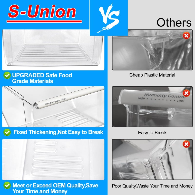 S-Union [2 Pack] Upgraded 2188656 Fridge Crisper Drawer Humidity Control Drawer UPPER & 2188664 Crisper Bin LOWER for Whirlpool Fridge Crisper Drawer,Kenmore Whirlpool Refrigerator Drawer Replacement Parts - Image 3