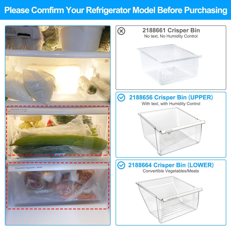 S-Union [2 Pack] Upgraded 2188656 Fridge Crisper Drawer Humidity Control Drawer UPPER & 2188664 Crisper Bin LOWER for Whirlpool Fridge Crisper Drawer,Kenmore Whirlpool Refrigerator Drawer Replacement Parts - Image 4
