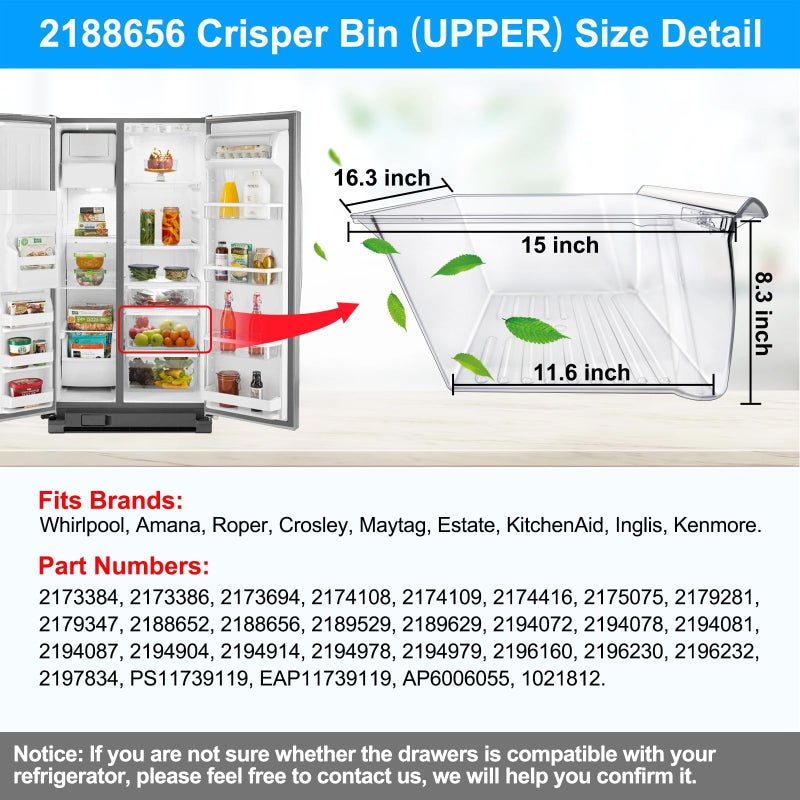 S-Union [2 Pack] Upgraded 2188656 Fridge Crisper Drawer Humidity Control Drawer UPPER & 2188664 Crisper Bin LOWER for Whirlpool Fridge Crisper Drawer,Kenmore Whirlpool Refrigerator Drawer Replacement Parts - Image 5