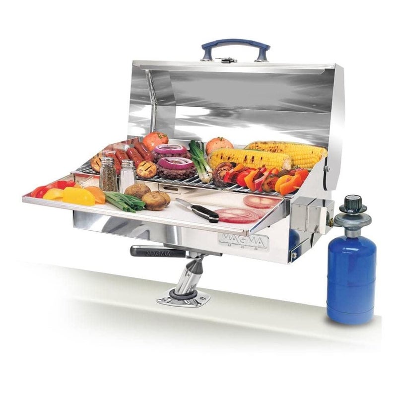 Magma Cabo Grill MarineGrade Stainless Steel Barbecue Grill for Boats Portable Propane Gas with 9x18 Grilling Surface HeatResistant Handle FoldAway Legs Ideal Boat Accessory