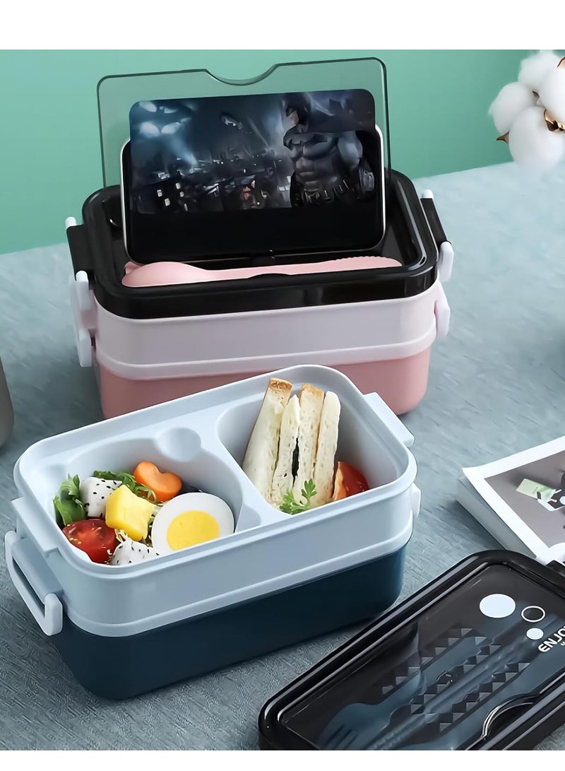 Large-capacity Double-layer Insulated Lunch Box with Cutlery for Teenagers and Workers at School Classroom Canteen Back to School Portable Lunch Box Home Kitchen Supplie  - Image 4