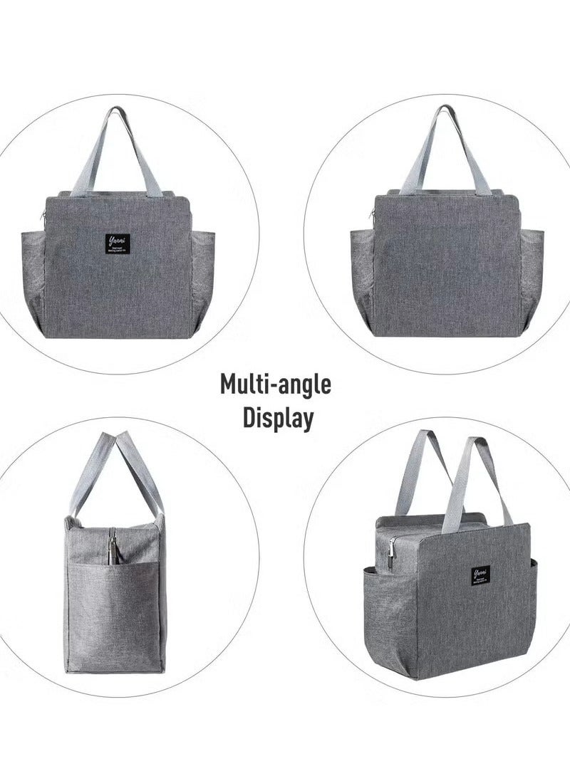 حقيبة غداء معزولة مع جيوب جانبية مزدوجة، حقيبة غداء حرارية للنساء والرجال والأطفال مع حجم خفيف الوزن للعمل والنزهات والمكتب المدرسي، مادة أكسفورد سوداء 25 × 14 × 25 سم - Image 5