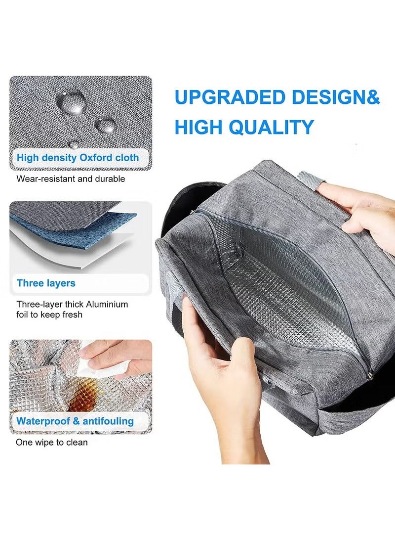 حقيبة غداء معزولة مع جيوب جانبية مزدوجة، حقيبة غداء حرارية للنساء والرجال والأطفال مع حجم خفيف الوزن للعمل والنزهات والمكتب المدرسي، مادة أكسفورد سوداء 25 × 14 × 25 سم - Image 4