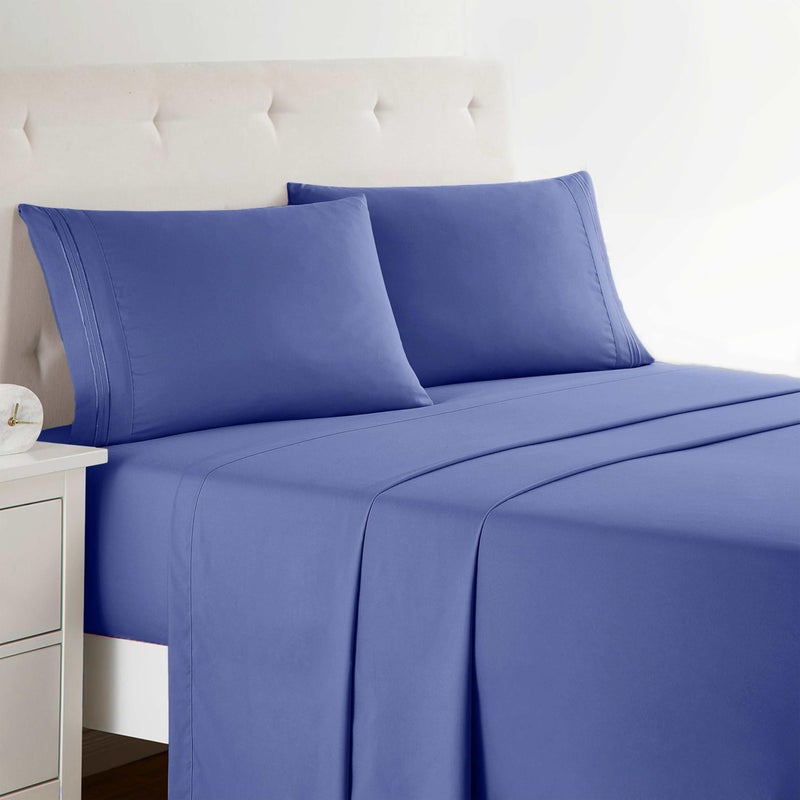 Clara Clark Bed Sheets, Premier 1800 Series 4 Piece Bed Sheet Set, Deep Pocket, Wrinkle, Fade, Stain Resistant, Luxury Soft Bedding Sheets & Pillowcases, Full, Royal Blue - Image 1