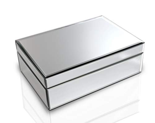 QMDECOR Silver Glass Mirrored Jewelry Box Beautiful Finish Storage Sturdy Organizer High-end Jewelry Organizer Luxury Big Vanity Mirror Box Keepsake Box Attractive Substantial Well Made Jewelry Box - Image 1
