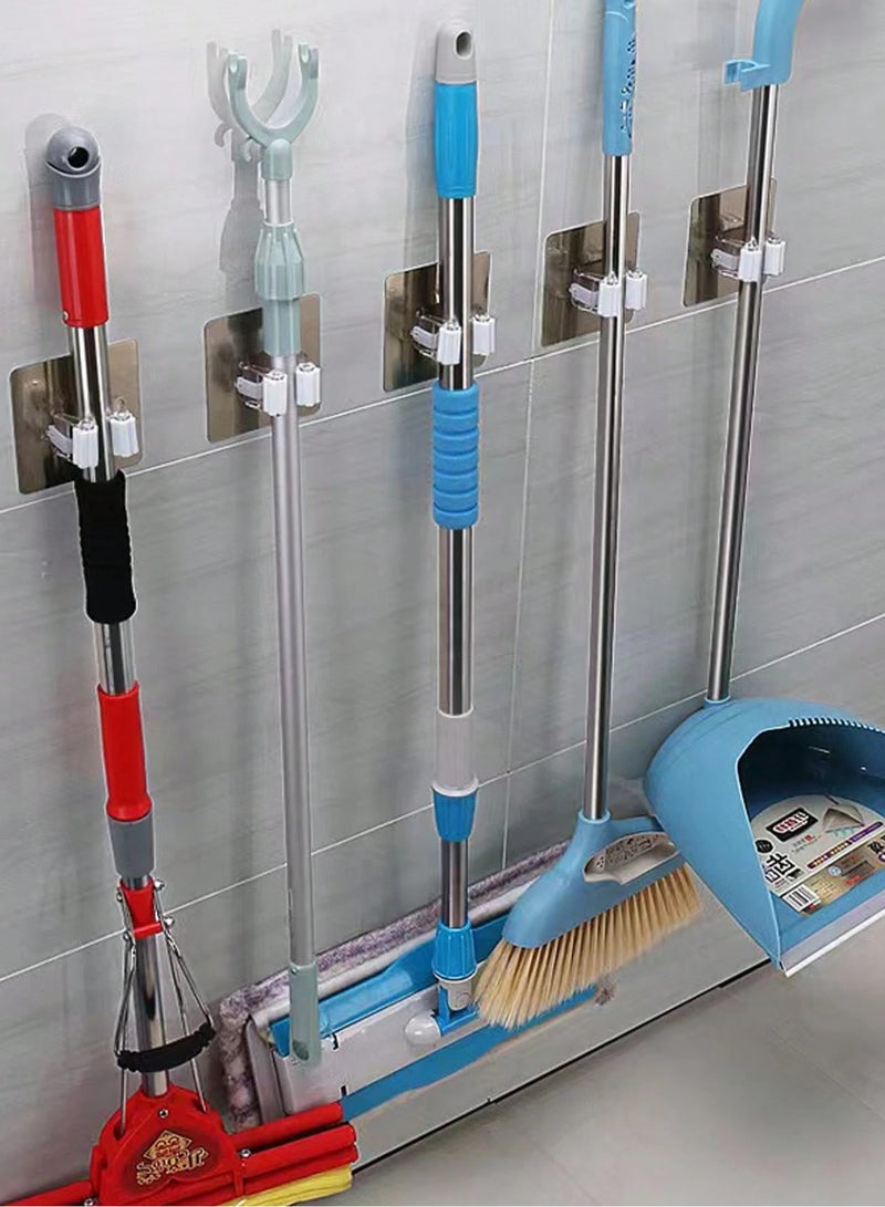 Wall Mounted Broom Holder – 10 Pieces Mop & Brush Organizer for Kitchen & Bathroom Multicolour - Image 1