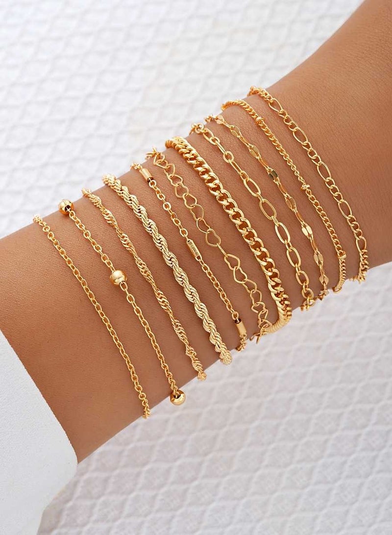 Laseta 11PCS Women Bangle Bracelets Set,Stackable Dainty Bracelets,Multi-Element Set Bracelet,Adjustable Link Chain,Simple Gold Costume Jewelry Gift for Men Women Teens - Image 1