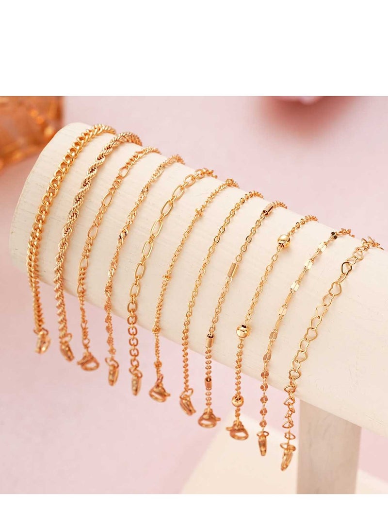 Laseta 11PCS Women Bangle Bracelets Set,Stackable Dainty Bracelets,Multi-Element Set Bracelet,Adjustable Link Chain,Simple Gold Costume Jewelry Gift for Men Women Teens - Image 2