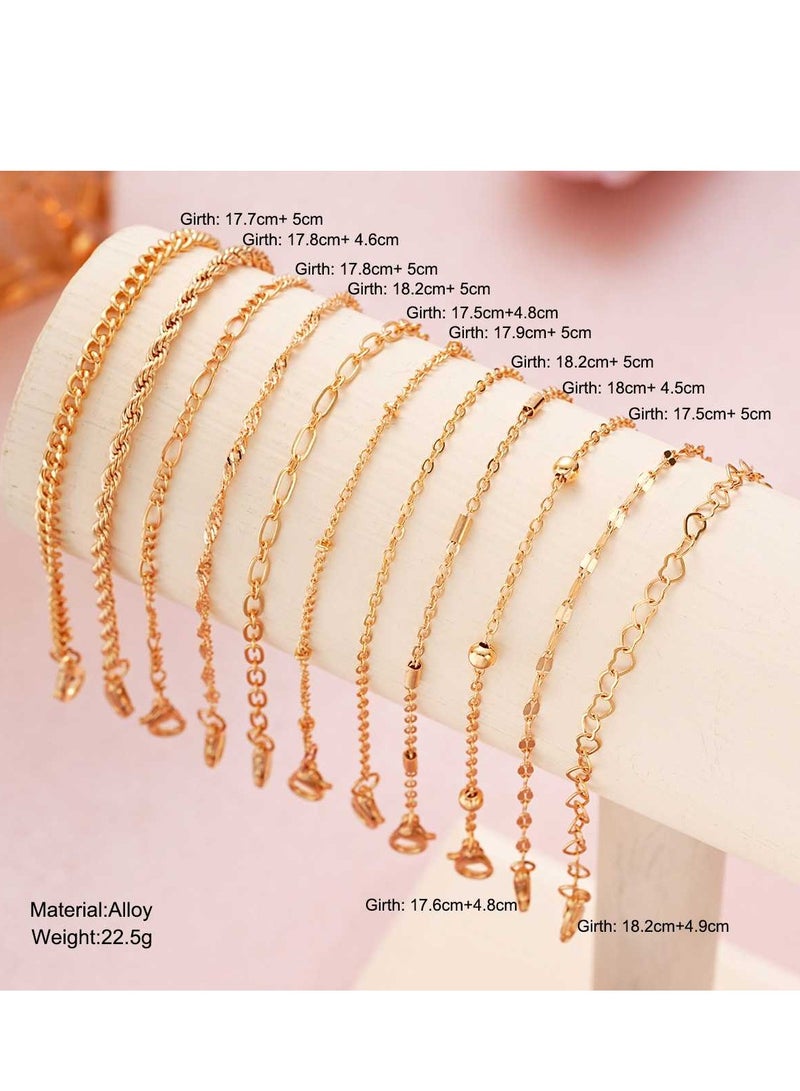 Laseta 11PCS Women Bangle Bracelets Set,Stackable Dainty Bracelets,Multi-Element Set Bracelet,Adjustable Link Chain,Simple Gold Costume Jewelry Gift for Men Women Teens - Image 3