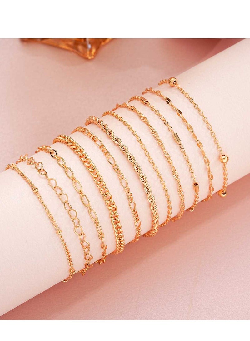 Laseta 11PCS Women Bangle Bracelets Set,Stackable Dainty Bracelets,Multi-Element Set Bracelet,Adjustable Link Chain,Simple Gold Costume Jewelry Gift for Men Women Teens - Image 5
